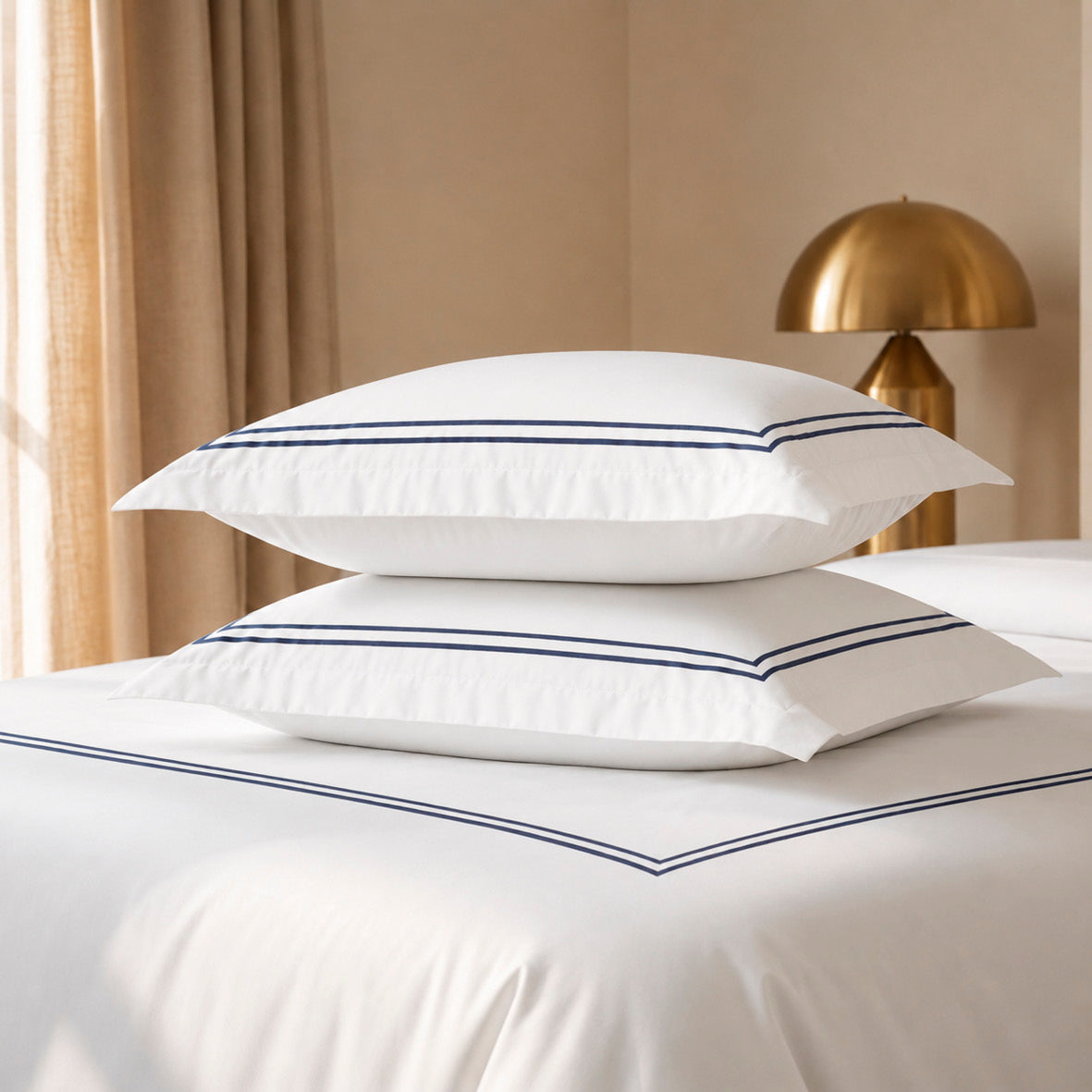 Taie d'oreiller satin de coton - Nîmes Bleu foncé / Blanc - CXL by Christian Lacroix Maison