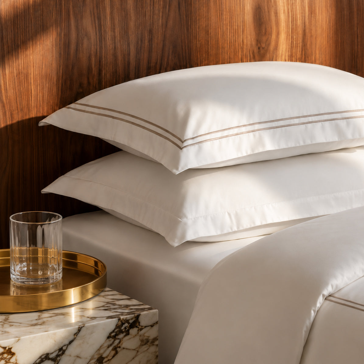 Taie d'oreiller satin de coton - Nîmes Taupe / Blanc - CXL by Christian Lacroix Maison