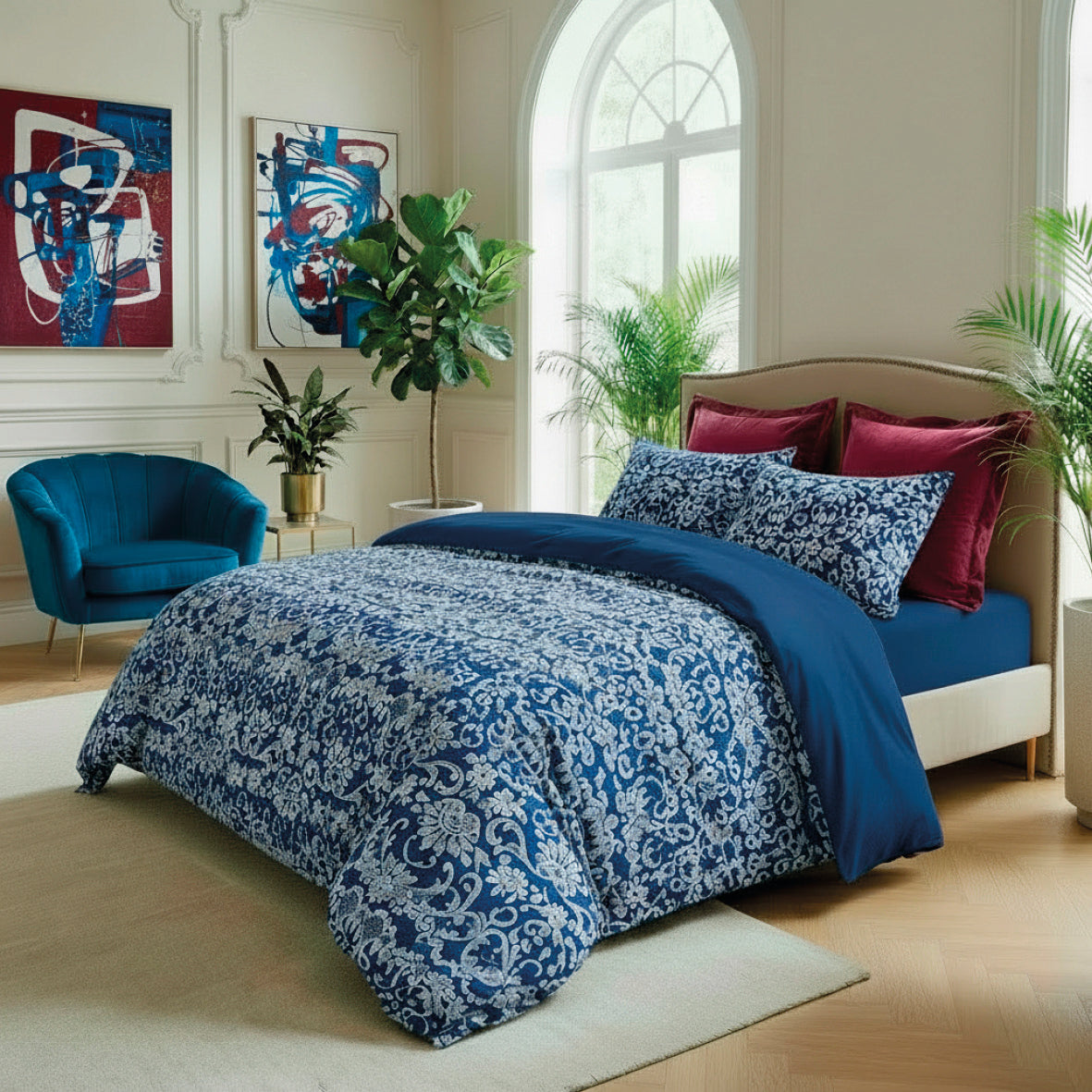Taie d’oreiller satin de coton - Passementerie Bleu - 43 x 210 cm