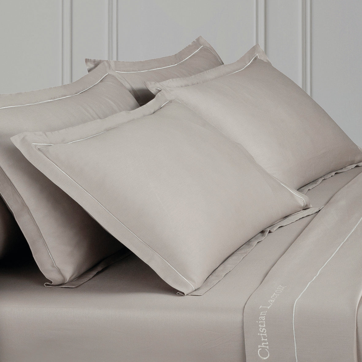 Taie d'oreiller satin de coton - Uni 1 baratta Taupe chaud - CXL by Christian Lacroix Maison