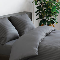 Taie(s) d'oreiller en satin de coton - Rayure tissé gris foncé - CXL by Christian Lacroix Maison