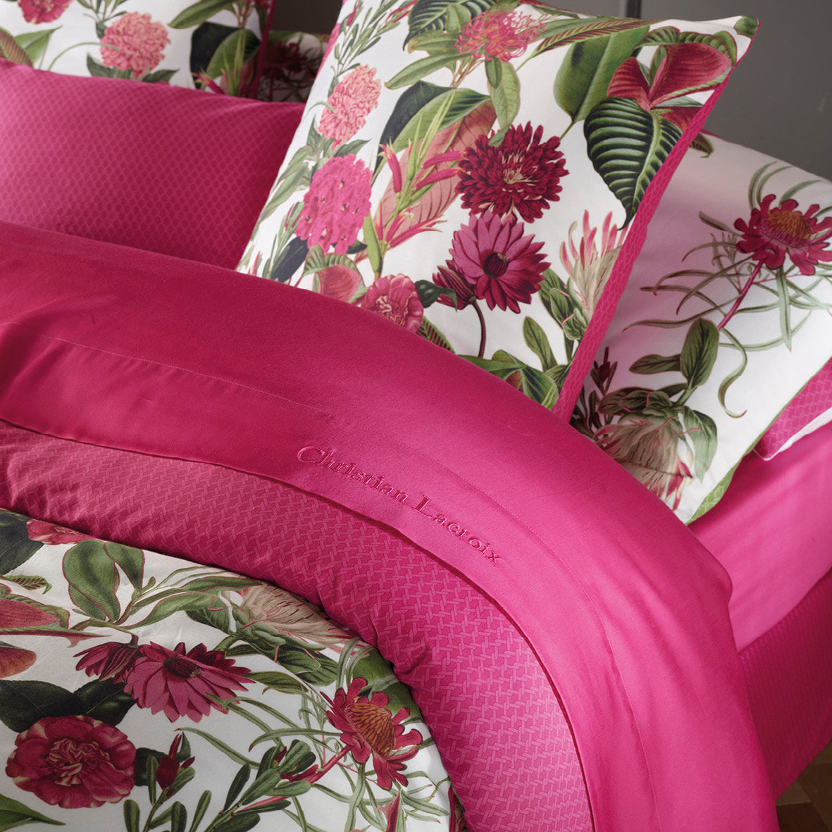 Taie(s) d'oreiller satin de coton - Garden fuchsia