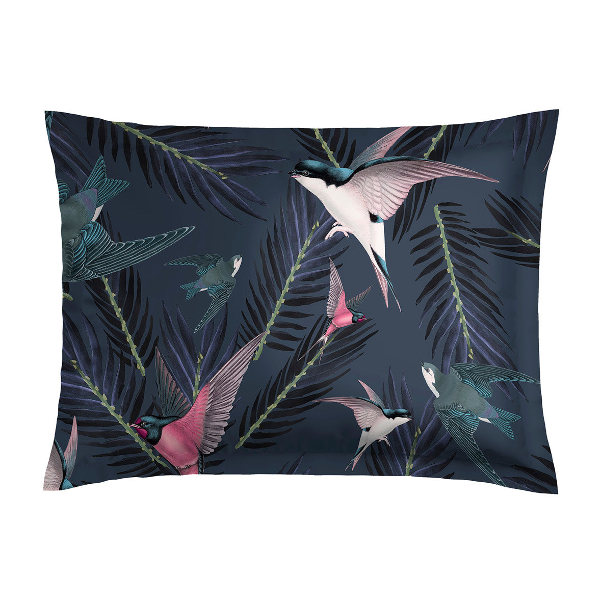 Taie(s) d'oreiller satin de coton - Hirondelles Bleu - 2 x (50 x 70 cm)