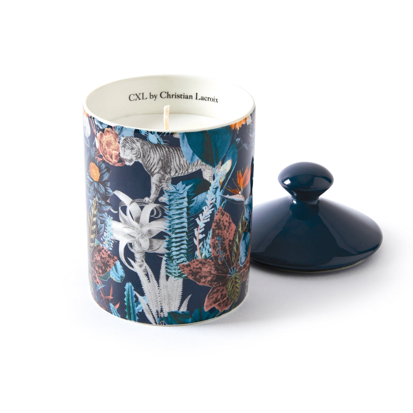 Bougie parfumée en pot de porcelaine - Zanzibar Bleu marine - Poudre de saffran - durée de combustion 65h - 315 g